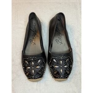 Brighton Womens Black Studded Leather Jett Espadrille Slip On Shoes Sz 9 Comfort